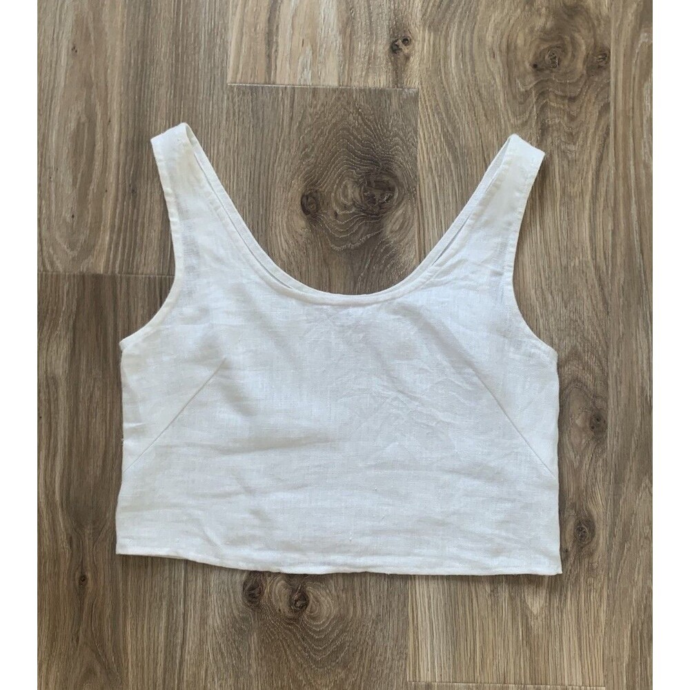 MIKOH Cotton L Sleeveless Tank Top White Size 3 Wide Strap Round Neck Cropped